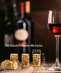 Wine Bottle Corks And Seals Kit With 200 Pcs Corks And 100 Pcs PVC Caps, showcasing premium #8 natural corks by wine glass