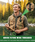 Angler using Magnetic Fly Fishing Threader No Fuss Tippet Tool For Small Flies Easy Fly Tying and Rigging Accessory.