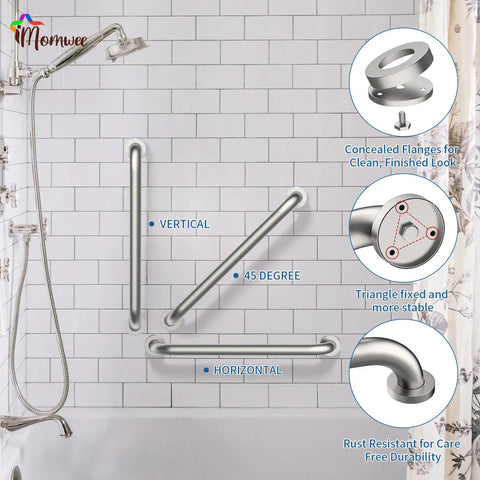Two Pack 24 Inch Grab Bar 1.5 Inch Diameter Satin Brushed Nickel Stainless Steel Bathroom Handrail Safety Rail