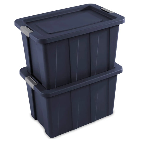 Heavy Duty 30 Gallon Latching Tuff1 Storage Tote 4-Pack, Stackable Plastic Bins With Secure Latch Lids for Garage, Blue Base and Lid