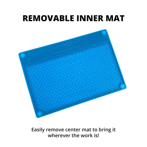 Removable Heat Resistant Silicone Soldering Mat With Magnetic Parts Tray, showing a blue removable inner silicone mat.