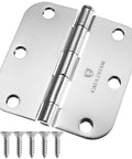 Heavy Duty Three And A Half Inch Interior Door Hinges Twelve Pack With Five Eighths Radius Corners Polished Chrome Quiet Smooth Operation Pro Grade Steel Ideal For Solid Core Doors, single hinge with screws