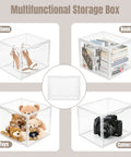 9 Pack Clear Acrylic Purse Organizer Stackable Bins With Magnetic Doors Dustproof Cabinet For Purses Hats Books And Collectibles Premium Thick PET Material Durable See Through Storage Case storing shoes, books, toys, and camera.