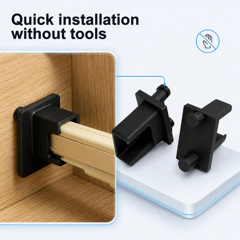 Heavy Duty 2 Pack Drawer Slide Socket Replacement Kit showing easy tool-free installation for cabinet track repair.