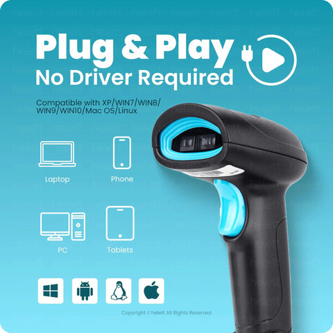 Wired Handheld 2D and 1D Barcode Scanner With Built In Illumination Light USB Plug And Play Scan Tool for multiple devices