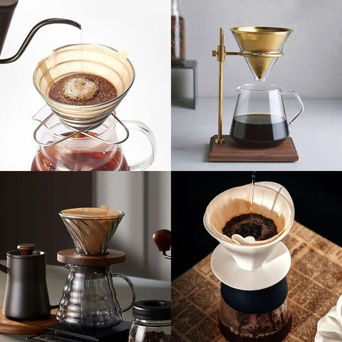 Cone Coffee Filters Size 02 Unbleached, 200 Count, 2-4 Cup in use with different pour-over and drip coffee makers