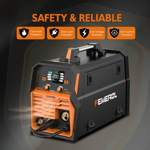4 In 1 MIG Welder 200A Multi Process With Gas MIG Flux Core Stick Lift TIG Dual Voltage 110V 220V Large LED Display shown