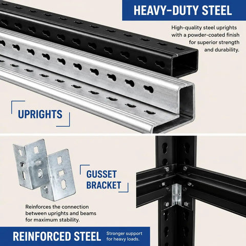 Heavy Duty 5 Tier Garage Shelving Unit With Reinforced Steel Wire Mesh Shelves, 24 Inch Deep, 72 Inch High, 40W x 24D, Keeps 27-Gallon Totes, Tools, Basement And Warehouse Organized, Black; steel uprights and gusset bracket