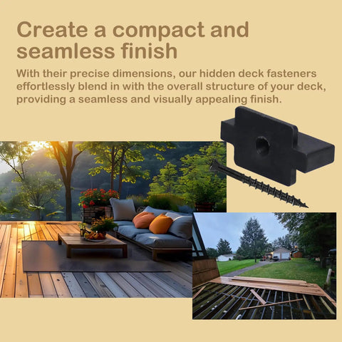 400 Pack Heavy Duty Hidden Deck Fasteners For Composite Board Installation With Screws And Dual Clip Variations showcasing the fasteners and deck setup.
