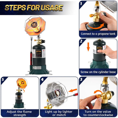 Guide on connecting Portable Propane Heater 6200 BTU For Outdoor Camping And Hunting With Windproof Lighter Cordless Gas Heater