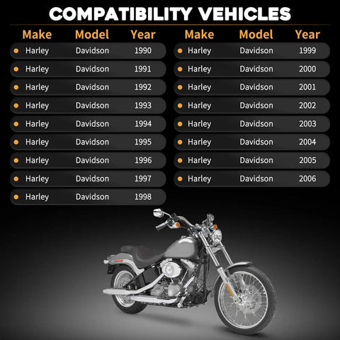 Compatibility chart for Heavy Duty 3 Inch HTD Drive Belt 141T 8MM Fits Harley Davidson Softail EVO 1990-2006 models.