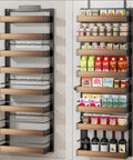 Eight Tier Over The Door Pantry Organizer With Adjustable Wire Baskets And Heavy Duty Support Rails For Kitchens Pantries And Closets showing 8 adjustable shelves.
