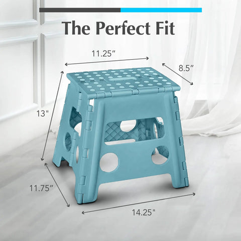 Foldable Step Stool For Home Use, Lightweight And Built Tough With 300 Lb Capacity, One Flip Open Design, Teal 13 Inch dimensions