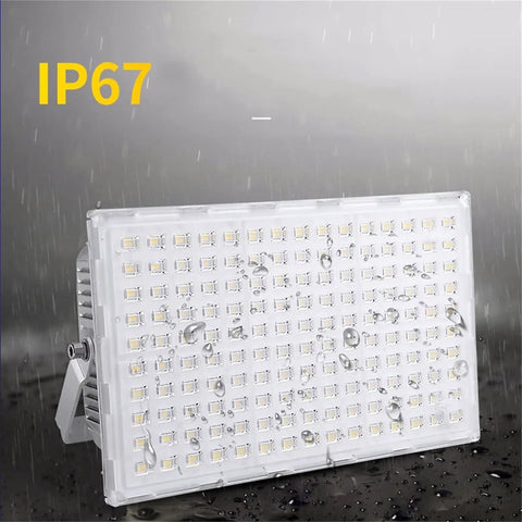 JUDYSSY Led Flood Lights Outdoor Security Lights White 20V Led Work Light, 200w, 1pcs, IP67 rated floodlight with water droplets.