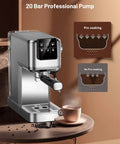 20 Bar Espresso Coffee Maker Delivering Smooth Barista Shots At Home With Fast Hot Cold Brew Options Built In Frother on kitchen counter.
