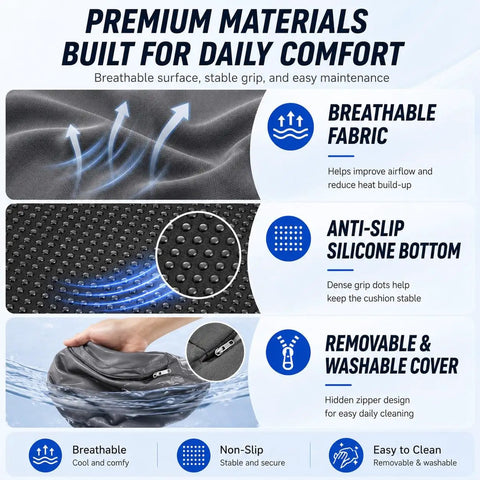 Ultimate Wedge Driver Seat Cushion With Memory Foam Support For Mini Roadster And Countryman Cars, breathable fabric and anti-slip silicone bottom.
