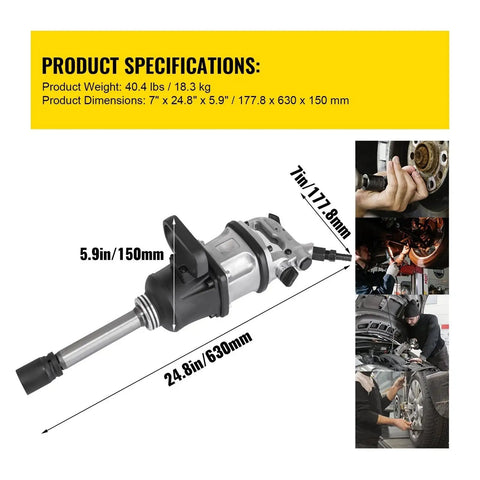 Heavy Duty Pneumatic Impact Wrench Featuring Long Nose Twin Hammer Setup With One Inch Drive Built Tough For Truck Tire Service And Crushes Nuts Like Butter