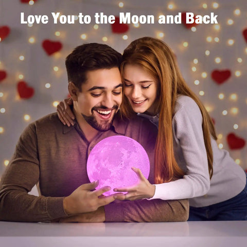 Couple holding Lit 3D Moon Lamp 5.9 Inch With 16 Color Lights Remote And Touch Control Realistic Moon Surface With Craters