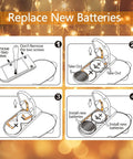 Battery replacement instructions for Six Pack Battery Operated Fairy Lights With Timer And Remote in 4 steps.