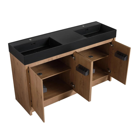 Premium 60 Inch Thick Edge Bathroom Resin Sink With Slick Finish Heavy Duty Build And Sleek Line Designs That Slaps Hard On Vanity Tops While Staying Clean And Totally Dope Daily - dual basin sink with wooden cabinetry