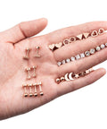 18 Pairs 20G Stainless Steel Tiny Stud Earrings For Women With Rose Gold Finish Cartilage Helix Set Includes Ball Star Moon Heart And More Shapes CZ Gems For Everyday Wear Gift Idea Cute Accessory on hand