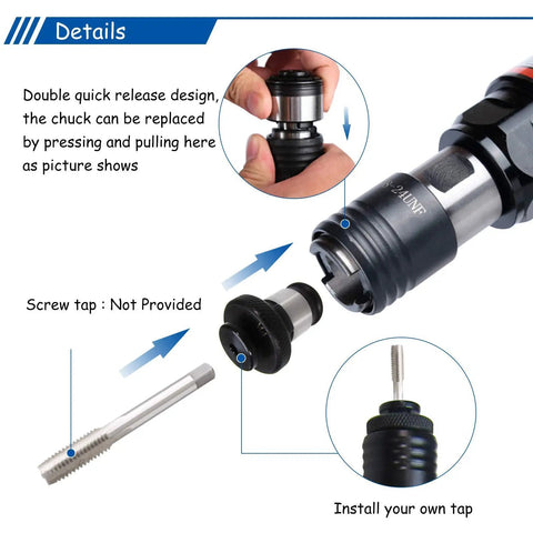 MxbaoHeng Pneumatic Tapping Machine For M3 To M12 Internal Threads Heavy Duty Thread Tapping Gun with quick release chuck design.