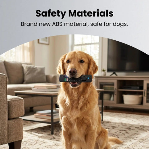Dog holding Universal Voice Control Remote for Fire TV Smart TVs, safe ABS material, easy replacement, quick pairing, reliable remote.
