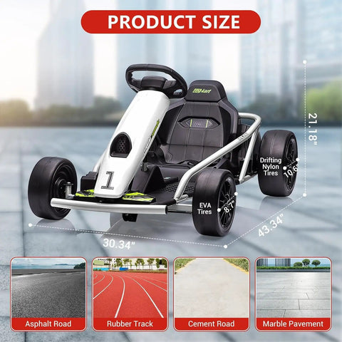 Teen Go Kart With 24V 9Ah Battery Dual 300W Motors Extra Powerful Up To 8 MPH Drifting Fun With Music Horn Outdoor Ride On Toy