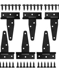 6 Pack 3 Inch T Strap Hinges Heavy Duty Black Outdoor Tee Hinges for Wooden Fences Barn Doors Gates with screws