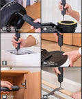 Cordless Electric Screwdriver Set With Precision Torque Control And Ergonomic Grip For No Sweat Diy Repairs Quick Furniture Assembly Computer Upgrades And Badass Heavy Chores With Slick Performance being used on various devices like speakers, appliances, and furniture.