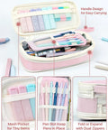 56 Piece Cute Pink Pencil Case Back To School Preppy Style Stationery Kit with pens, gel pens, pastel highlighters, and pencils