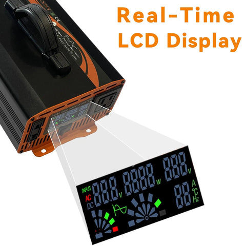 Rock Solid 1000 Watt Power Inverter Converting 48V DC To 110V 120V AC featuring LCD display for real-time monitoring.