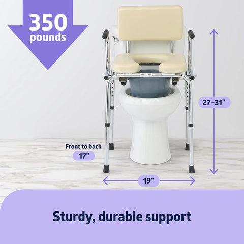 Straight Up Heavy Duty Drop Arm Commode With Ultra Comfy Foam Cushion And Removable Backrest For Hassle Free Wheelchair Swaps Built Tough Senior Toilet Chair With Splash Guard Height 350 Pound Capacity Tan