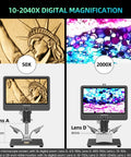 Ultra HD 2160P HDMI Digital Microscope With 10.1 Inch LCD Display, Three Lens Kit For Soldering, Coins, Plants, Stones And Biological Slides, Magnification Ranges 60-240X, 18-720X, 1560-2040X Up To 2000X showing 50X and 2000X views