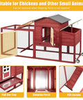 Wooden Chicken Coop With Nesting Box And Waterproof Roof, equipped with pull-out tray, sleeping perch, and PVC curtain.