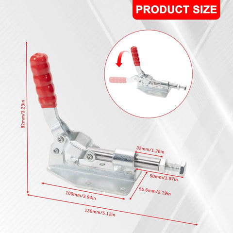 Two Pack Quick Release Push Pull Toggle Clamp Set Model 36092 With Adjustable Spindles, 1.26 Inch Stroke, 5.26 Inch Overall Length, Includes 8 M5 Screws, Super Handy For Hand Tool Projects And Quick Fixturing, 130mm size shown