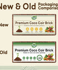 10 Pack Coco Coir Bricks Organic Coconut Coir Growing Substrate for Plants Seed Starting Potting Mix and Reptile Habitat Expands Up to 72 Quarts Clean Dirt Free Eco Friendly Reusable Planting Medium new and old packaging comparison
