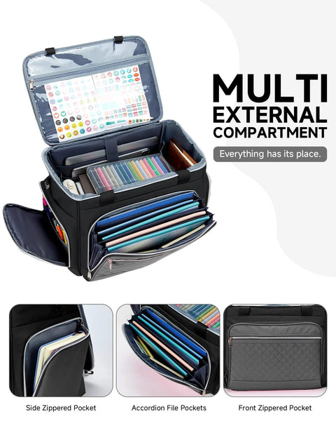 Rolling Teacher Tote Bag With Accordion File Organizer And Fifteen Point Six Inch Laptop Compartment showing internal pockets.