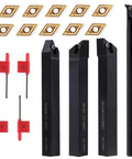 Beefed Up Indexable Lathe Turning Tool Set With Half Inch Shank 14 Piece Kit Including 4 Tool Holders And 10 DCMT 21 51 Carbide Inserts