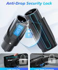 Portable Nacs To J1772 Charging Adapter With 80 Amp 250 Volt Rating Plugs Straight Into Tesla Walls And Public Spots features an anti-drop security lock.