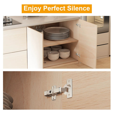 2 Pack Frameless Full Overlay Soft Close Cabinet Hinges With 35mm Cup Adjustable Clip On Plate Nickel Finish Hidden European Hinges For Cabinets visible in kitchen setting