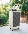 Industrial Grade Portable AC 15,400 BTU Tough As Nails Spot Cooler With Twin Hose in outdoor setting on concrete surface.