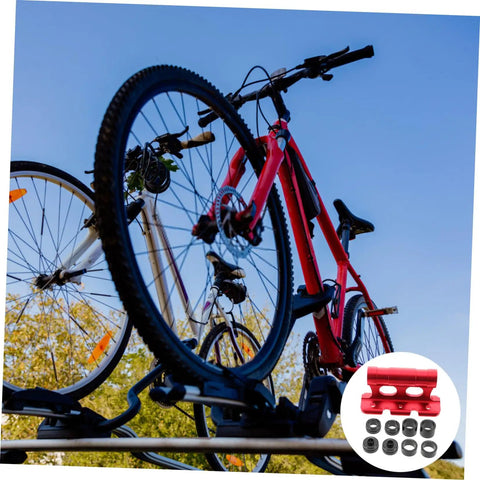 Two bicycles secured on a car roof rack using Fork Mount Bracket For Car Roof Racks With Quick Release Easy Install Built Tough And Secure.