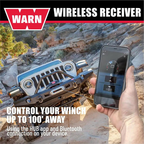 Hub Wireless Receiver For Truck, SUV And Jeep Winches With Bluetooth Control used via smartphone app in off-road scenario