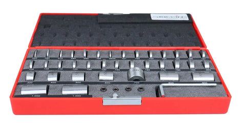 36 Piece Steel Spacer Block Set With Fitted Case Pro Grade Heavy Duty Precision Blocks From 0.101 To 0.109 Inch Hardened To HRC 57-60 3/4 Inch Diameter With 1/4-28 Thread Includes Four Connecting Screws