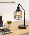 Industrial Table Lamp Set Of 2 With Dual USB Charging Ports, 3-Way Dimmable Touch Control beside laptop on desk