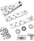 Hidden Door Hinges Set With 360 Degree Pivot For Murphy Bookcase Secret Door Kit Heavy Duty 300 Pound Capacity Rotating Hinge For Hidden Rooms In Bedroom Kitchen Basement, metal components and screws on display.