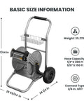 Heavy Duty Garden Hose Reel Cart With Wheels, All Weather Metal Frame, 200 Feet Of One Half Inch Hose Capacity, Leak Proof Brass Connector