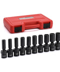 Ten Piece One Half Inch Drive Deep Universal Impact Socket Set Metric Ten Through Nineteen Millimeter With 360 Degree Flex Head