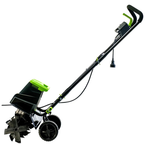 Side view of Corded Electric Garden Tiller Cultivator With 12.5 Amp Motor 16 Inch Tilling Width 8 Inch Maximum Depth Six Steel Tines